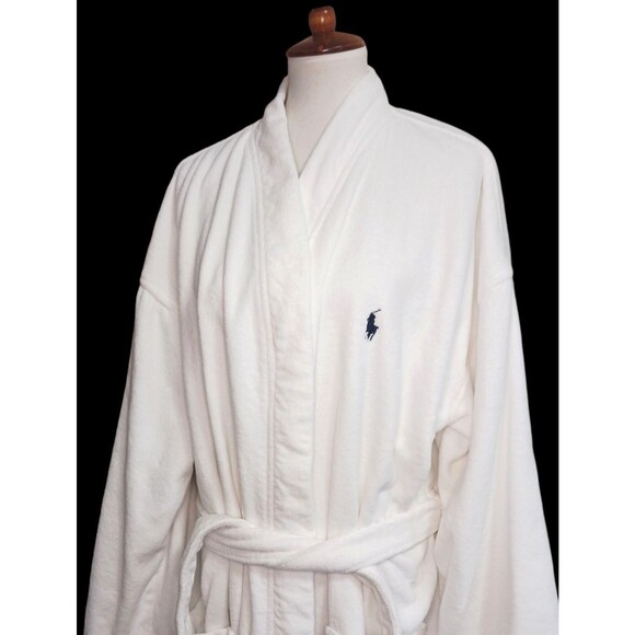 Polo by Ralph Lauren Other - Men’s Polo Ralph Lauren White Terry Velour Robe L/XL Blue Pony Spa Luxury Belted